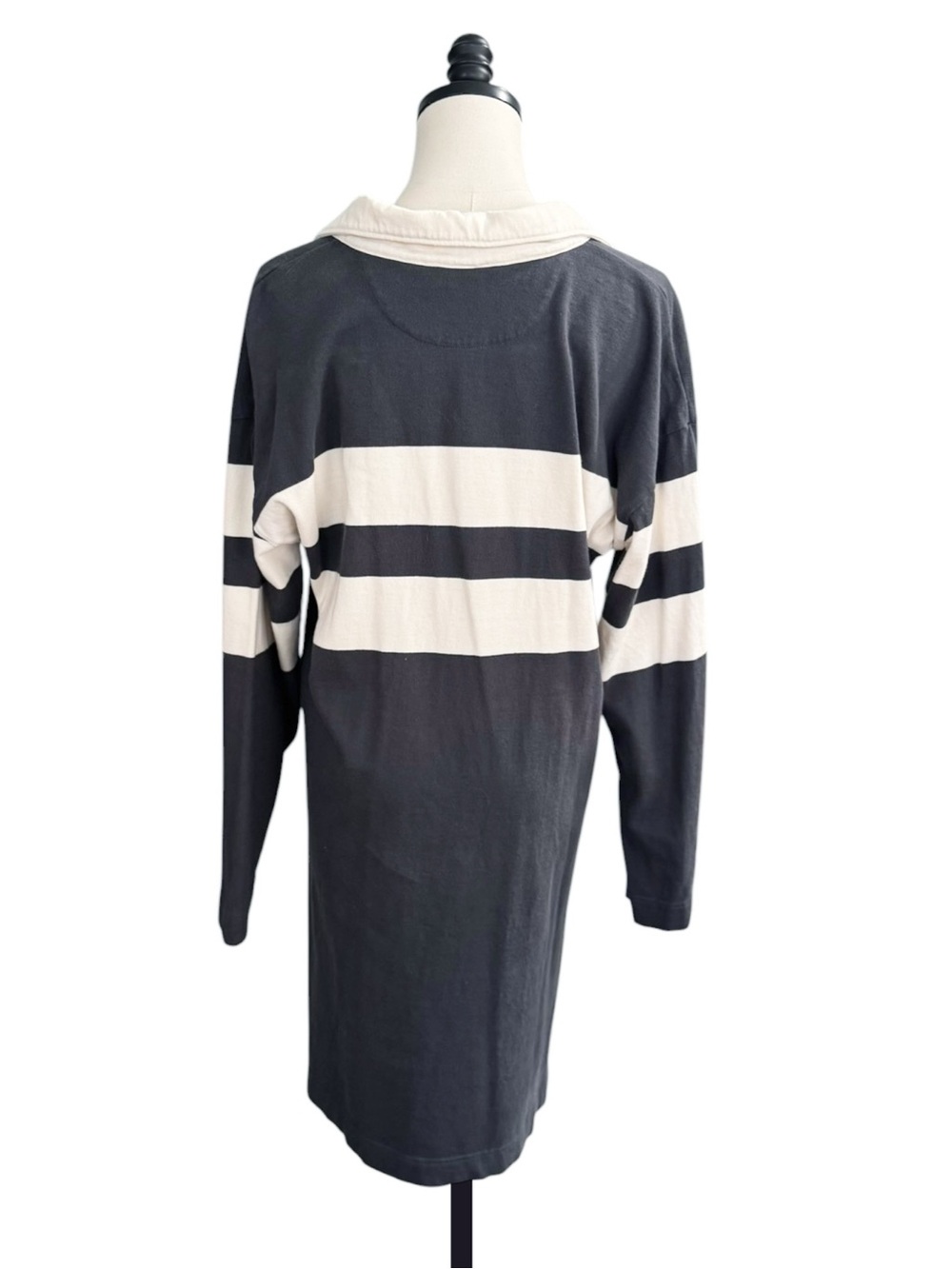 Faherty Rugby Jersey Polo Dress in Open Stripe - Grey | LARGE - Picture 4 of 9